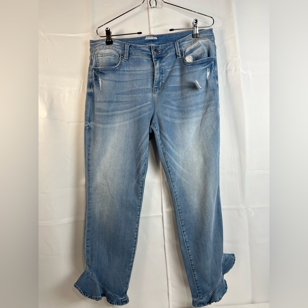 Project Runway Womens Stretch Crop Jeans Light Wash Ruffed Hem Size 14